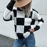 Checkered Dropped Shoulder Knit Pullover - Shah S. Sahota